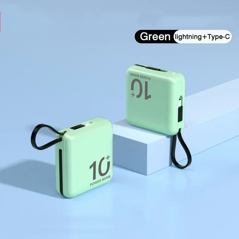 10000mAh Portable Mini Power Bank Build-in Cable Fast Charger External Spare Battery 5000mAh Small Powerbank For iPhone Xiaomi