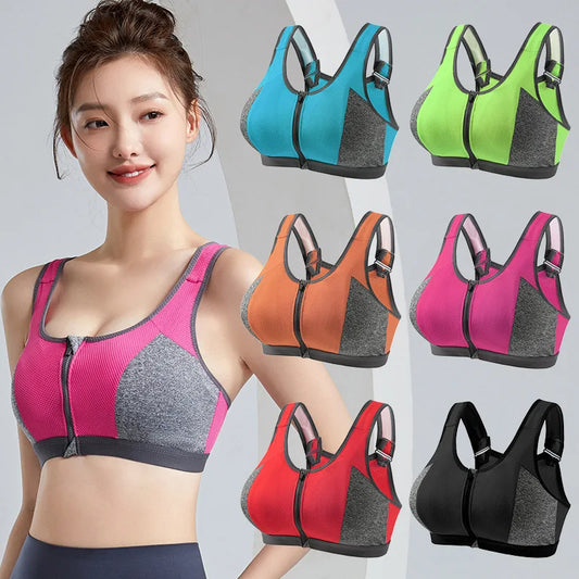 Yoga Sports Bra Top Shockproof Push Up Sportwear Workout Vest for Women Front Zipper Gym Running Underwear Jogging Fitness Bras