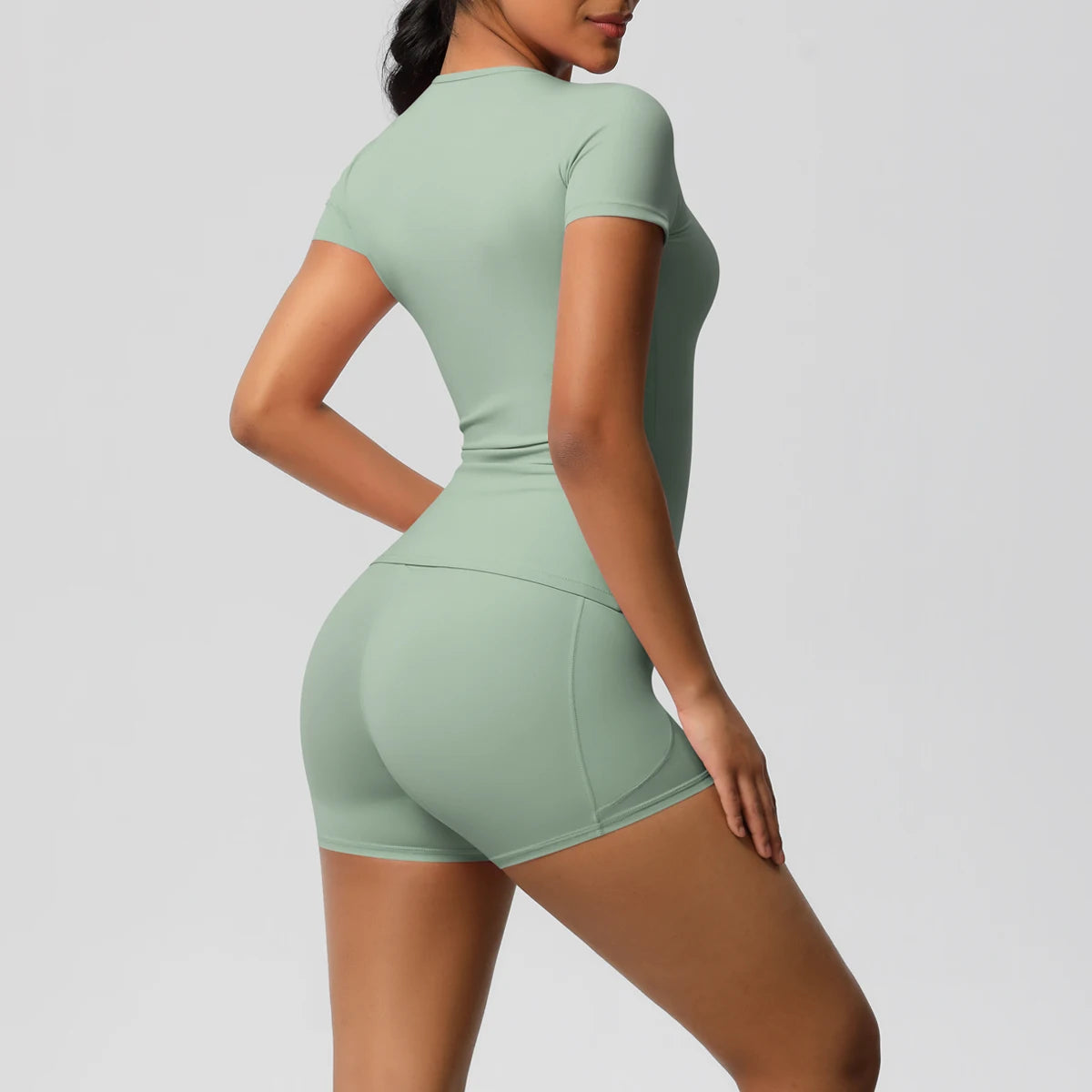 Workout Sportswear 2Pcs Piece Female Yoga Shirt Push Up Workout Clothes Women Outdoors Sport  High Waist  Fitness Sport Shorts