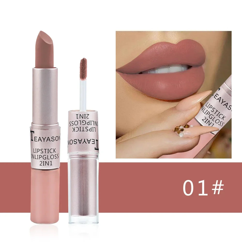 1PC Pink Lipstick Sexy Lip Gloss 2 in 1 Lip Tint Waterproof Long -Lasting Moisture Red Lip Matte Lipstick MakeUp for Women