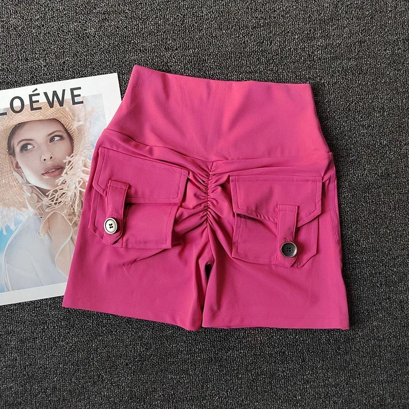 Women's Yoga Sports Shorts High Waist Peach Hip Seamless Sport With Pocket Tights Sports Workout Running Gym Shorts🏃🏻‍♀️🩳