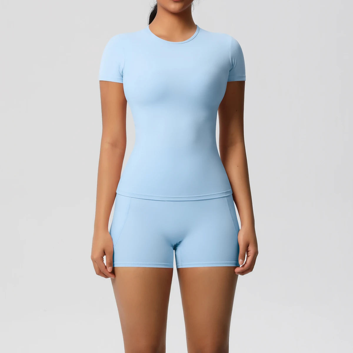 Workout Sportswear 2Pcs Piece Female Yoga Shirt Push Up Workout Clothes Women Outdoors Sport  High Waist  Fitness Sport Shorts