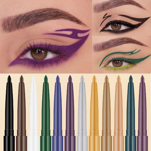 12 Colors Matte Eyeliner Waterproof Sweatproof Lasting Non-Smudged Rotatable Eye Liner Green Purple Colorful Eye Makeup Tools