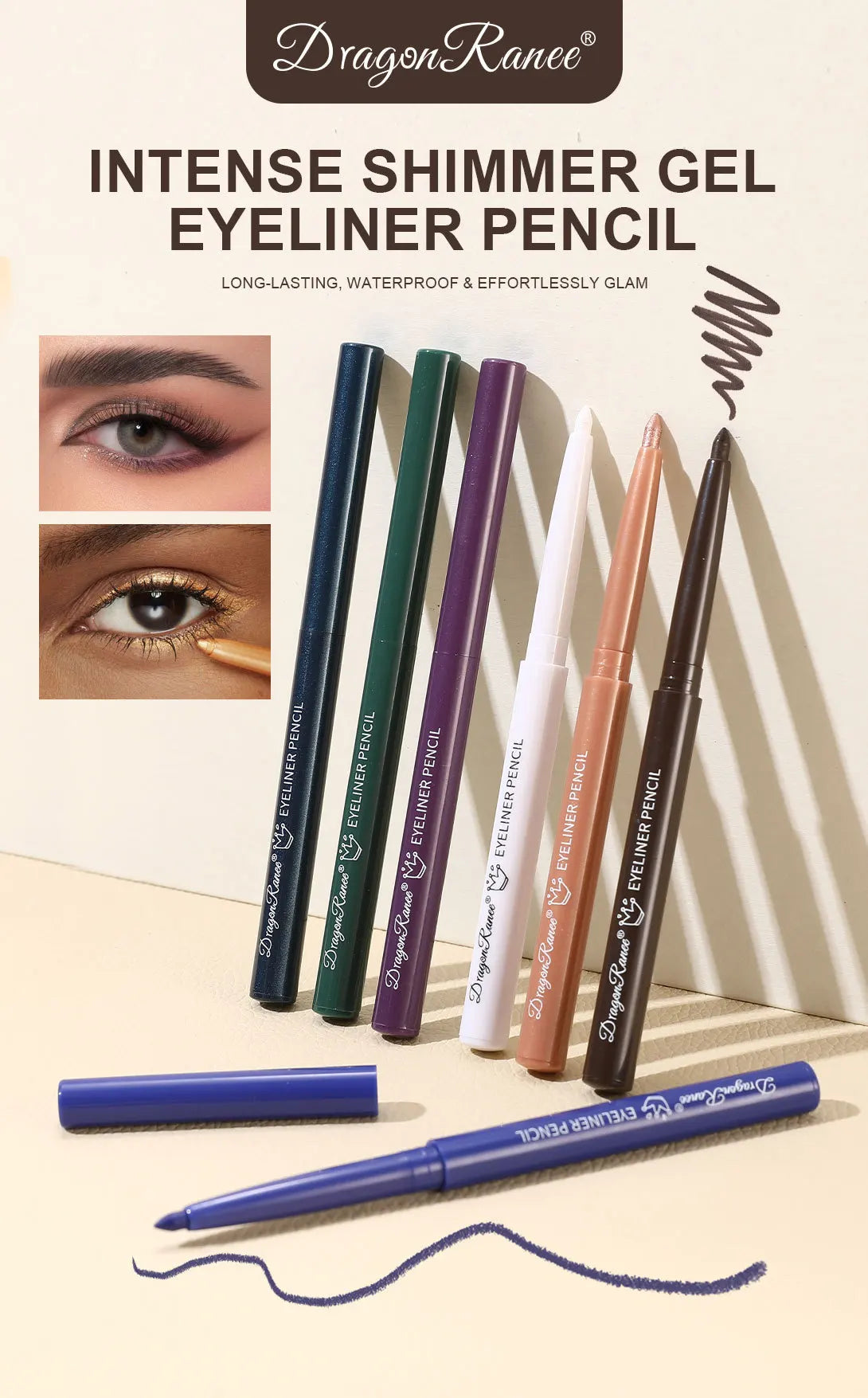 12 Colors Matte Eyeliner Waterproof Sweatproof Lasting Non-Smudged Rotatable Eye Liner Green Purple Colorful Eye Makeup Tools