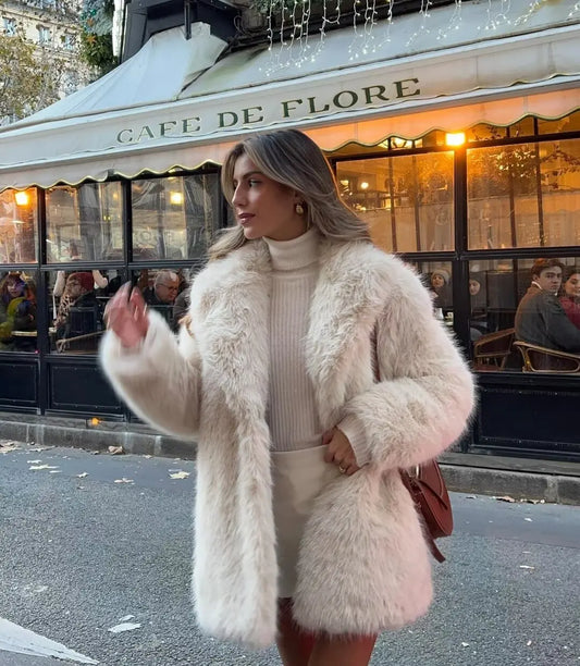 Y2K TRAF 2024 Faux Fur Coat for Women Winter Thick Warm Natural Fur New Outerwear Women's Long Luxury Fake Fur Jackets