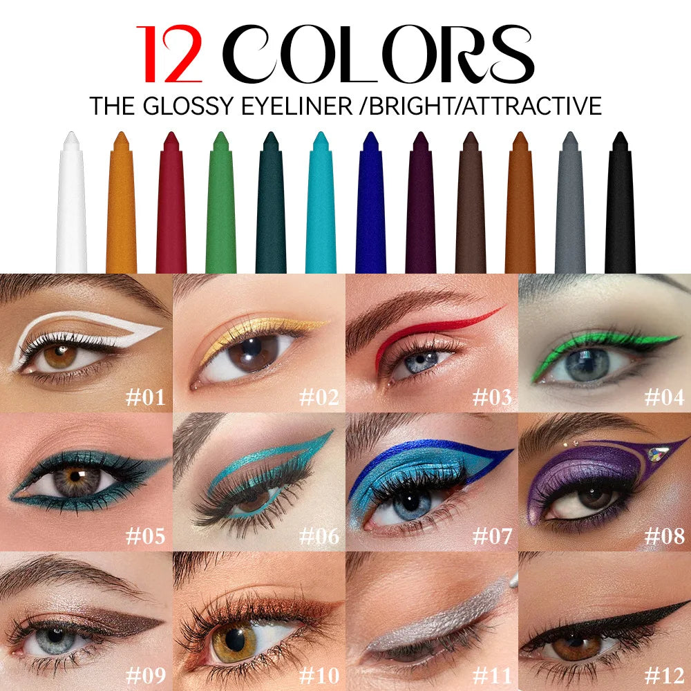 12-color Rainbow Matte waterproof Eyeliner set,professional ultra Long lasting Cream Gel Eyeliner set,Gift Cosmetics for women