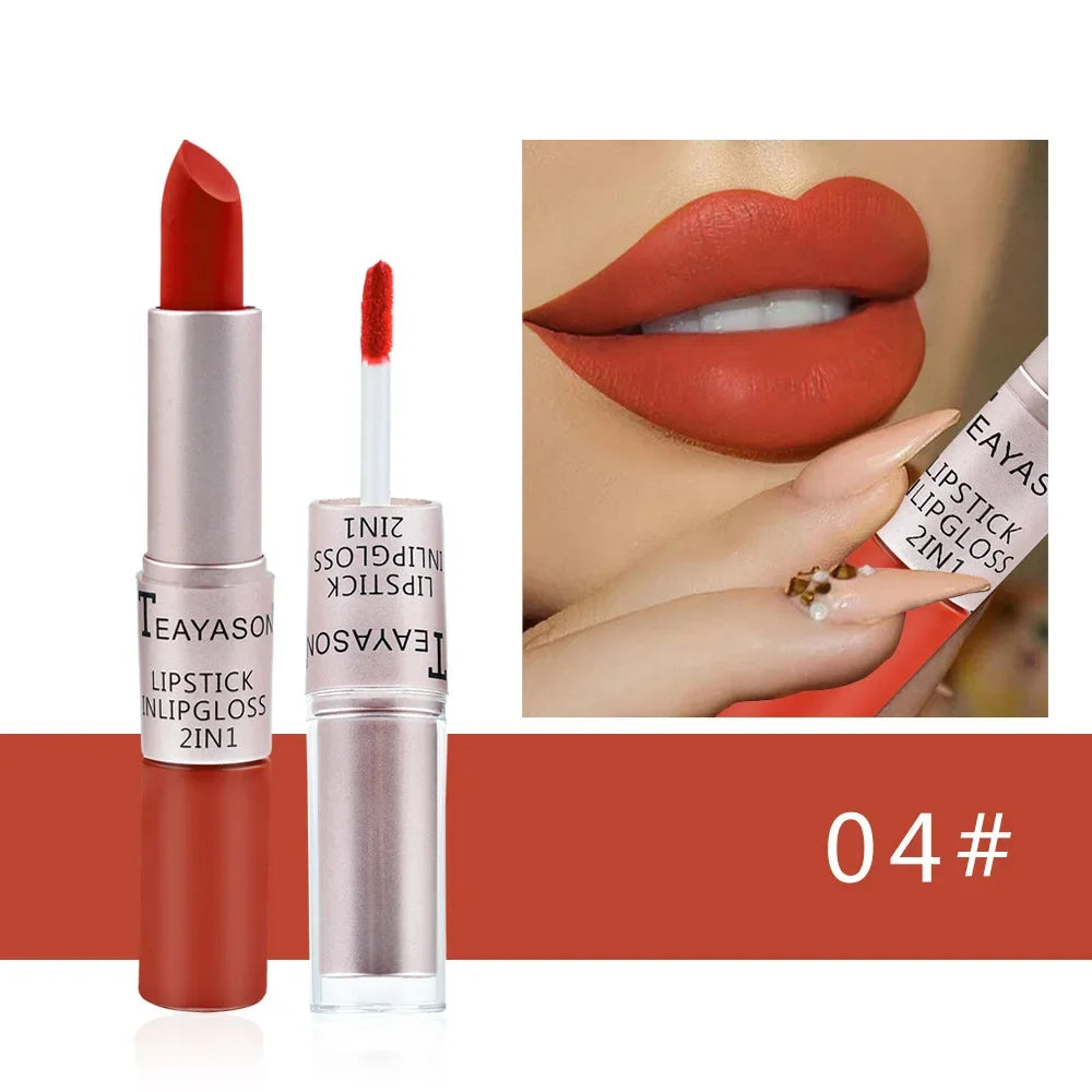 1PC Pink Lipstick Sexy Lip Gloss 2 in 1 Lip Tint Waterproof Long -Lasting Moisture Red Lip Matte Lipstick MakeUp for Women