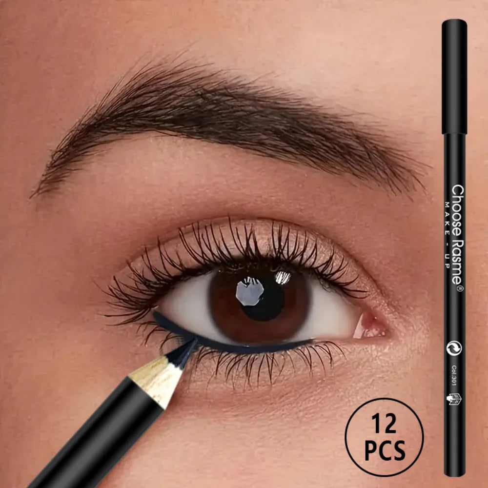 12pcs Waterproof Black Eyeliner Pencils-Smudge-Proof, Long-Lasting &Beginner-Friendly Eye Makeup ﻿