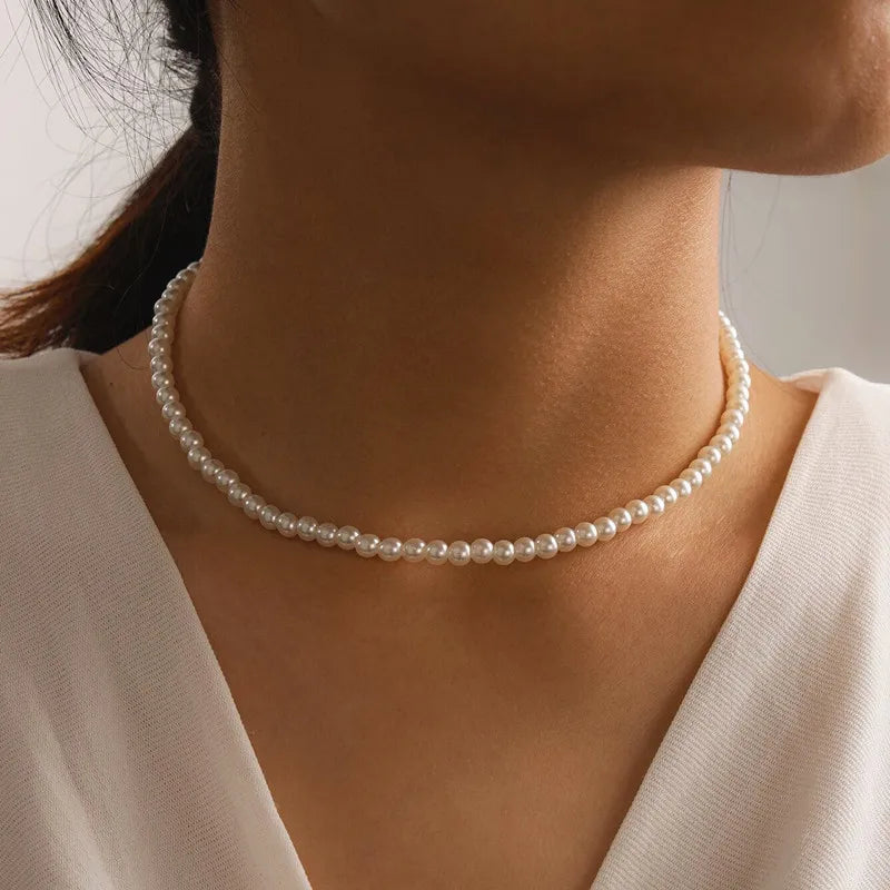 Womens Jewellery Colliers Chain Simulated Pearls Necklace Bridal Jewelry Necklaces Female White Wedding Gifts Collares Wholesale