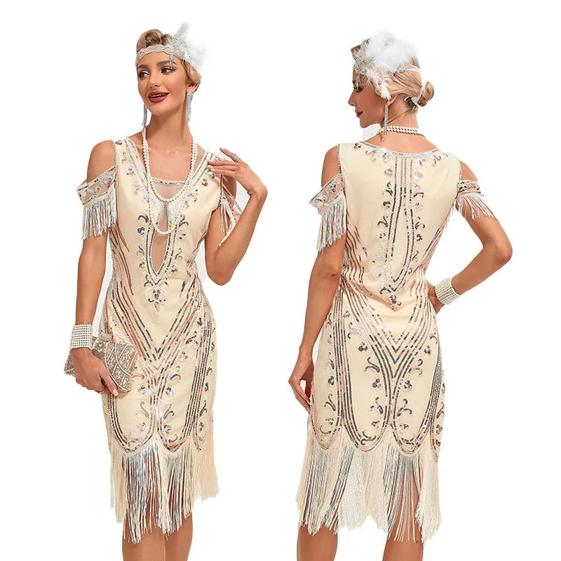 1920s Sleeveless Flapper Dresses Women Great Gatsby Cosplay Dresses Fringed Sequin Roaring 20s Dress Cocktail Party Costume