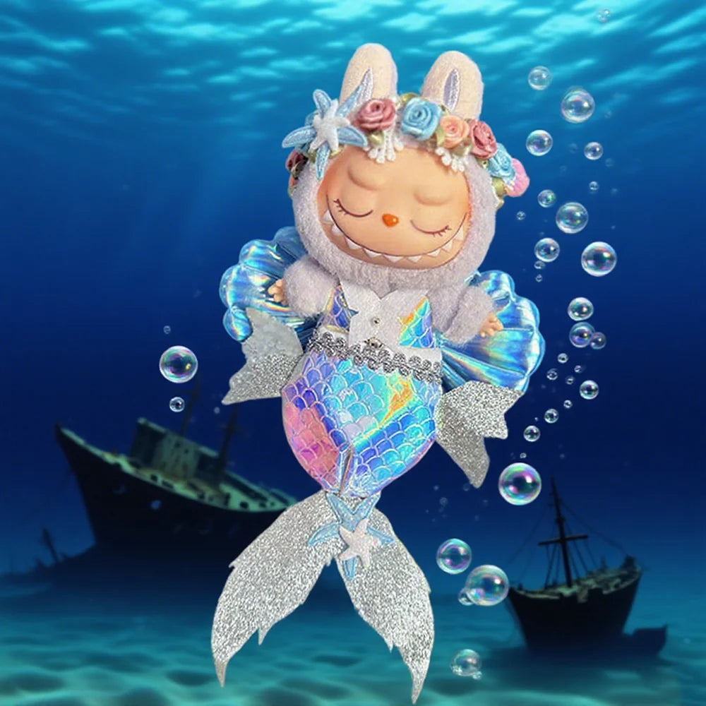 [No Doll] Mermaid Dress Sets For 15/17cm Labubu Dolls With Laser-Glossy Fish-Tail Costumes Paired With Shell