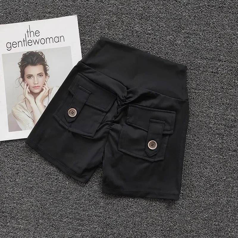 Women's Yoga Sports Shorts High Waist Peach Hip Seamless Sport With Pocket Tights Sports Workout Running Gym Shorts🏃🏻‍♀️🩳