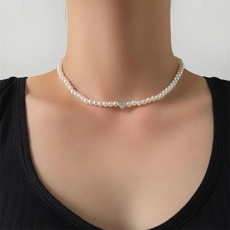 Womens Jewellery Colliers Chain Simulated Pearls Necklace Bridal Jewelry Necklaces Female White Wedding Gifts Collares Wholesale
