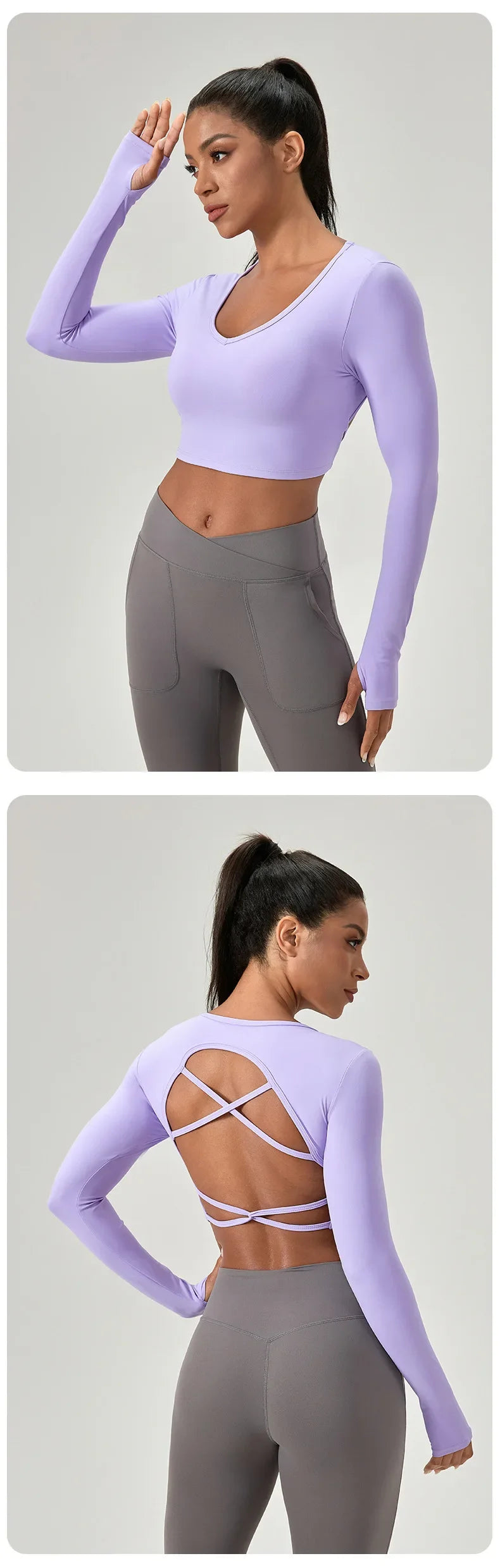 Women's Yoga Wear Tight Long-sleeved Shirt with Chest Pads Crossed Beautiful Back Sports Top Quick-drying Running Fitness Wear