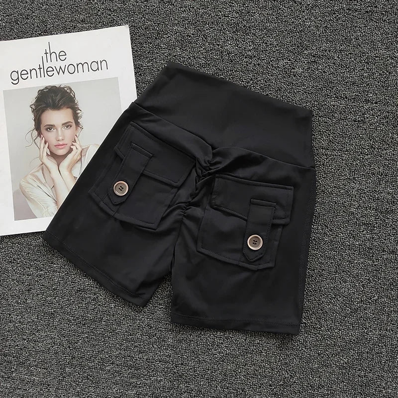 Women's Yoga Sports Shorts High Waist Peach Hip Seamless Sport With Pocket Tights Sports Workout Running Gym Shorts🏃🏻‍♀️🩳