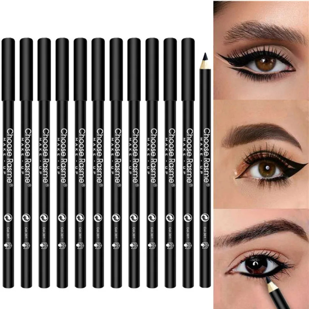12pcs Waterproof Black Eyeliner Pencils-Smudge-Proof, Long-Lasting &Beginner-Friendly Eye Makeup ﻿