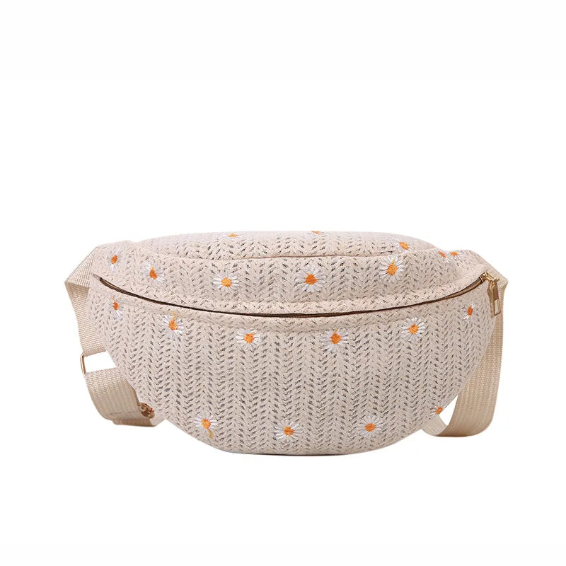 Women's Waist Bag Straw Woven Ladies Shoulder Crossbody Bags for Women 2023 Summer Fanny Pack Fashion Phone Female Chest Bag