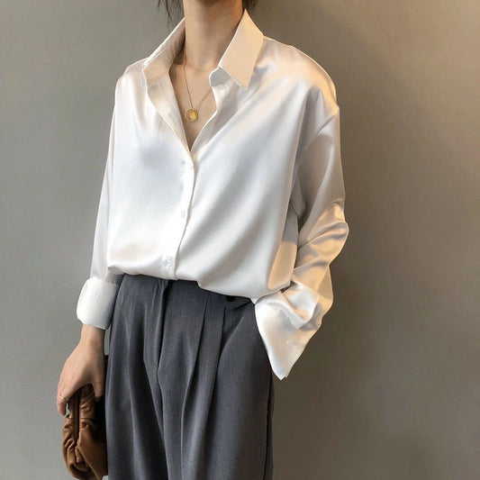 Autumn Silk Shirt Vintage Blouse Women White Lady Long Sleeves Female Loose Shirts Women-clothing Tops Women 2024 Women Shirts