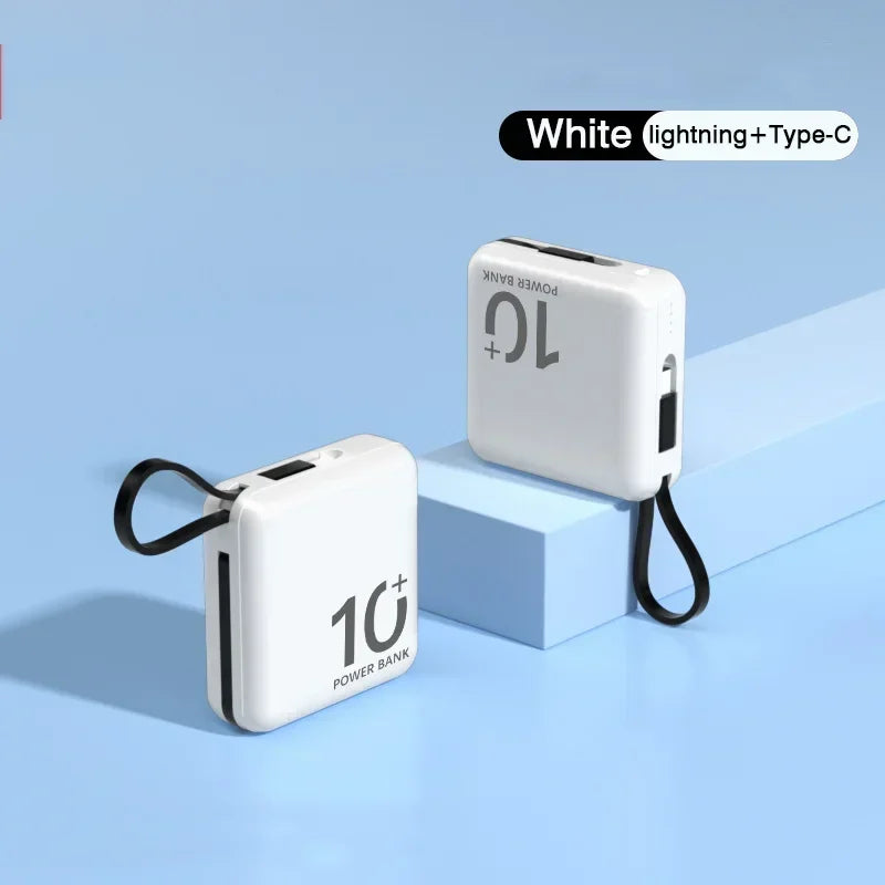 10000mAh Portable Mini Power Bank Build-in Cable Fast Charger External Spare Battery 5000mAh Small Powerbank For iPhone Xiaomi