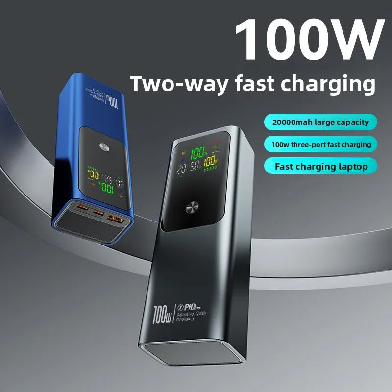 100W Fast Charging Portable Power Bank 20000mAh USB Output Digital Display Can Be Usednotebook and Multiple Devices Three-port