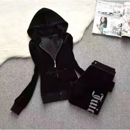 2 Pieces of Women's Outfit 2025 Fall Winter Women's Tracksuit Crystal Hoodies and Pant Sets Y2K Velvet Tracksuit