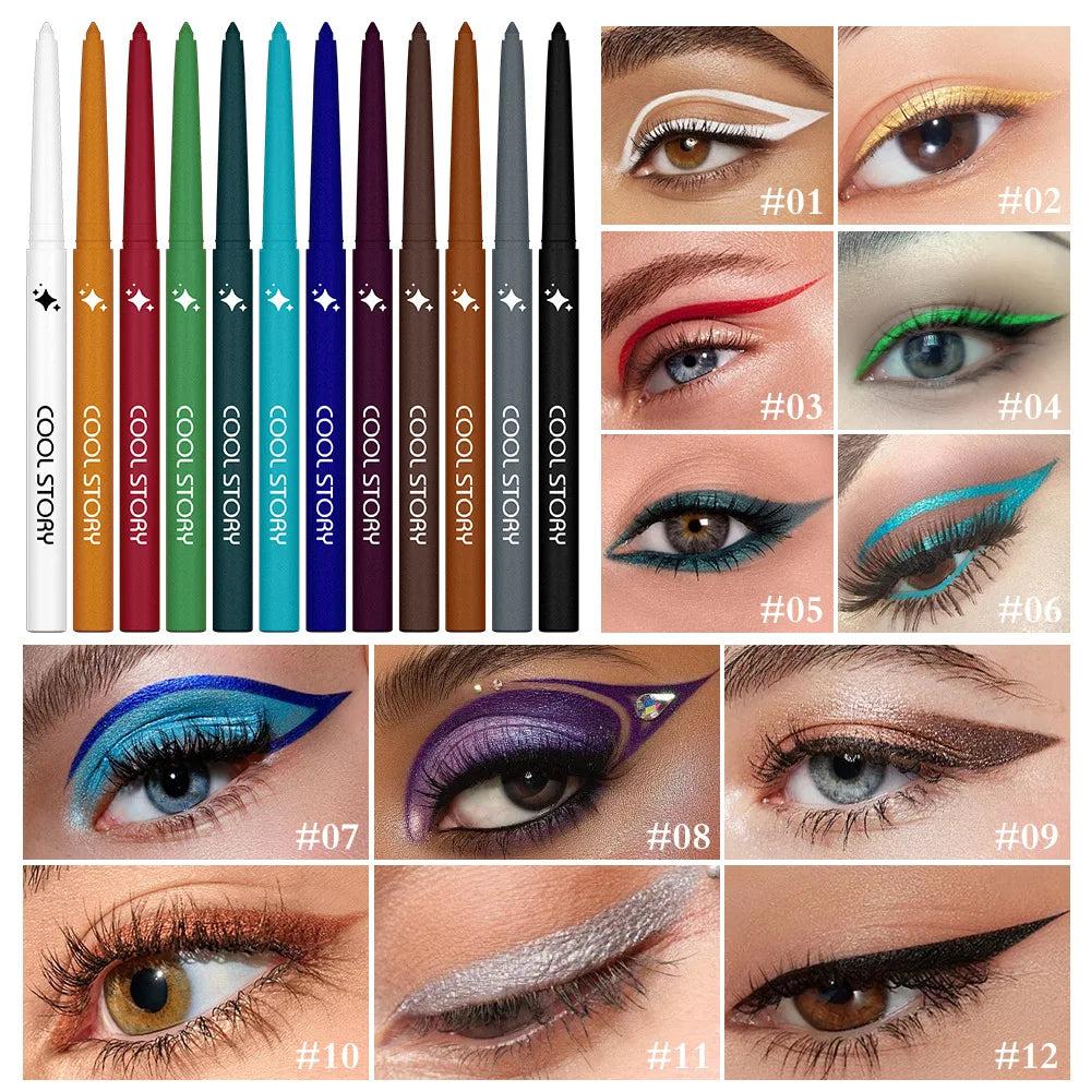 12-color Rainbow Matte waterproof Eyeliner set,professional ultra Long lasting Cream Gel Eyeliner set,Gift Cosmetics for women