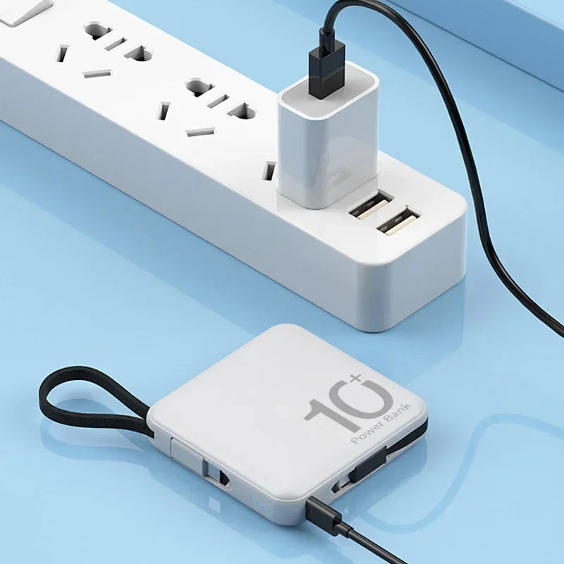 10000mAh Portable Mini Power Bank Build-in Cable Fast Charger External Spare Battery 5000mAh Small Powerbank For iPhone Xiaomi