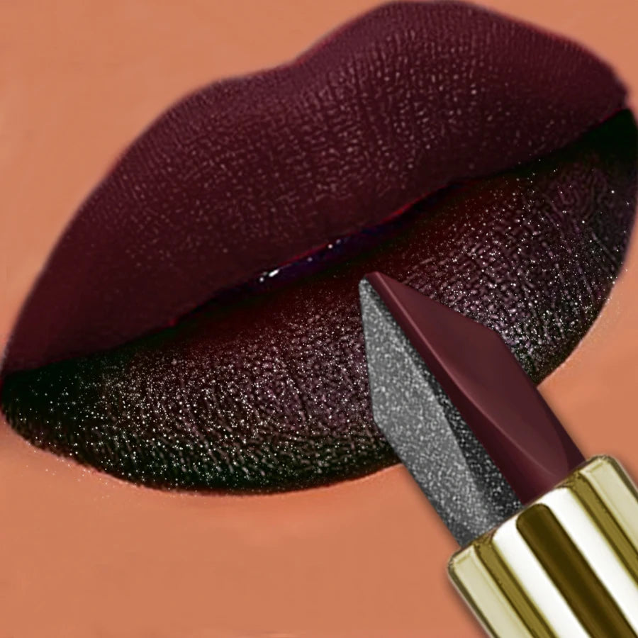 1PC Two-tone Sexy Red&Black Lipstick Glitter&matte Lip Sticks Nonstick Highly Pigmented Metallic Finish Lip Tint Makeup Giifts
