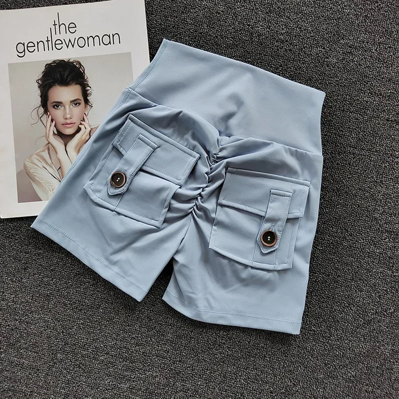 Women's Yoga Sports Shorts High Waist Peach Hip Seamless Sport With Pocket Tights Sports Workout Running Gym Shorts🏃🏻‍♀️🩳