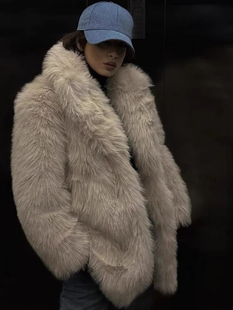 Y2K TRAF 2024 Faux Fur Coat for Women Winter Thick Warm Natural Fur New Outerwear Women's Long Luxury Fake Fur Jackets