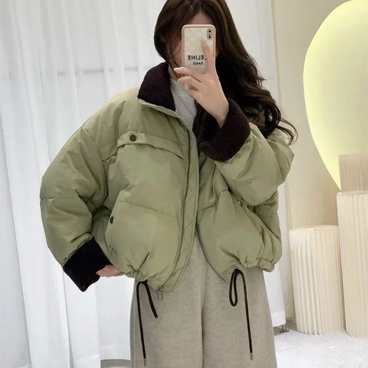 Women's Winter Tops Jacket Cotton Coat Standing Collar Colorful Warm Thickened Vintage Simple Leisure Designed Niche Versatile