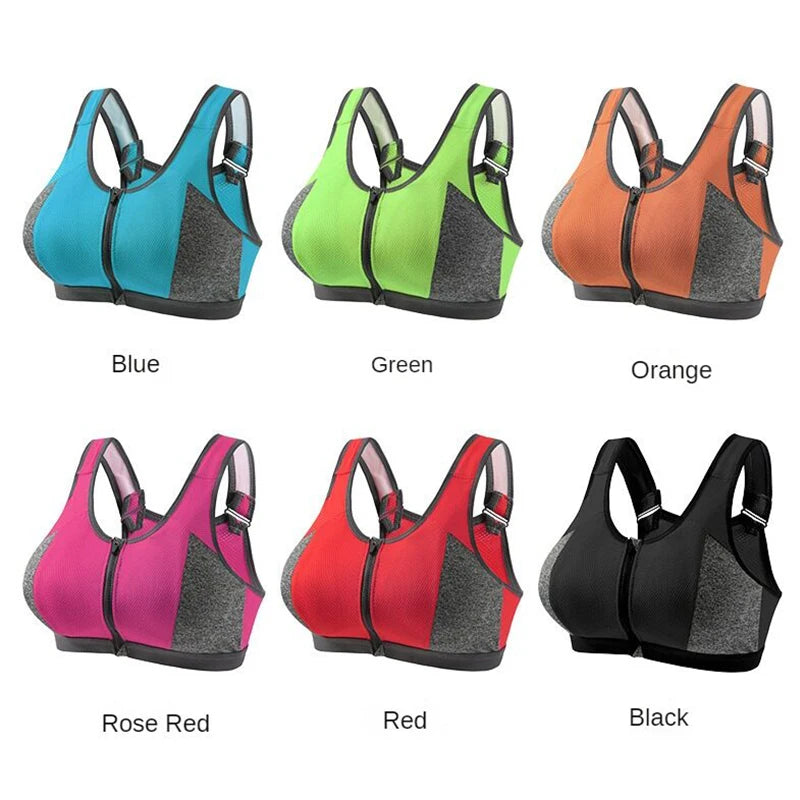 Yoga Sports Bra Top Shockproof Push Up Sportwear Workout Vest for Women Front Zipper Gym Running Underwear Jogging Fitness Bras