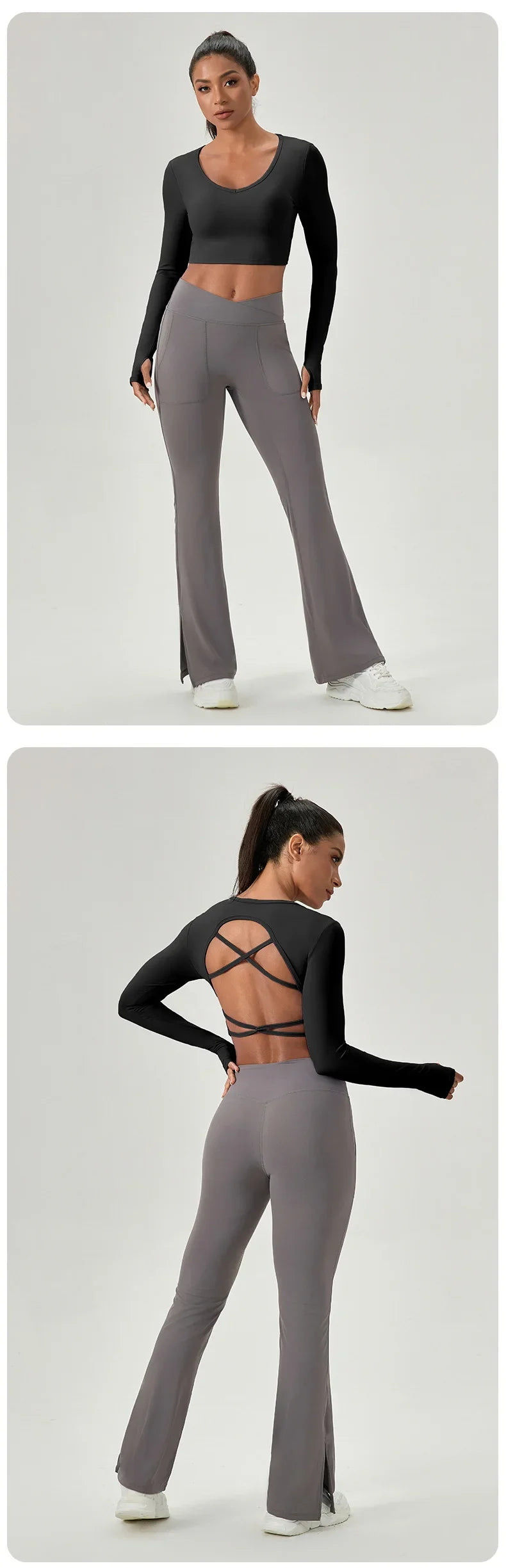 Women's Yoga Wear Tight Long-sleeved Shirt with Chest Pads Crossed Beautiful Back Sports Top Quick-drying Running Fitness Wear