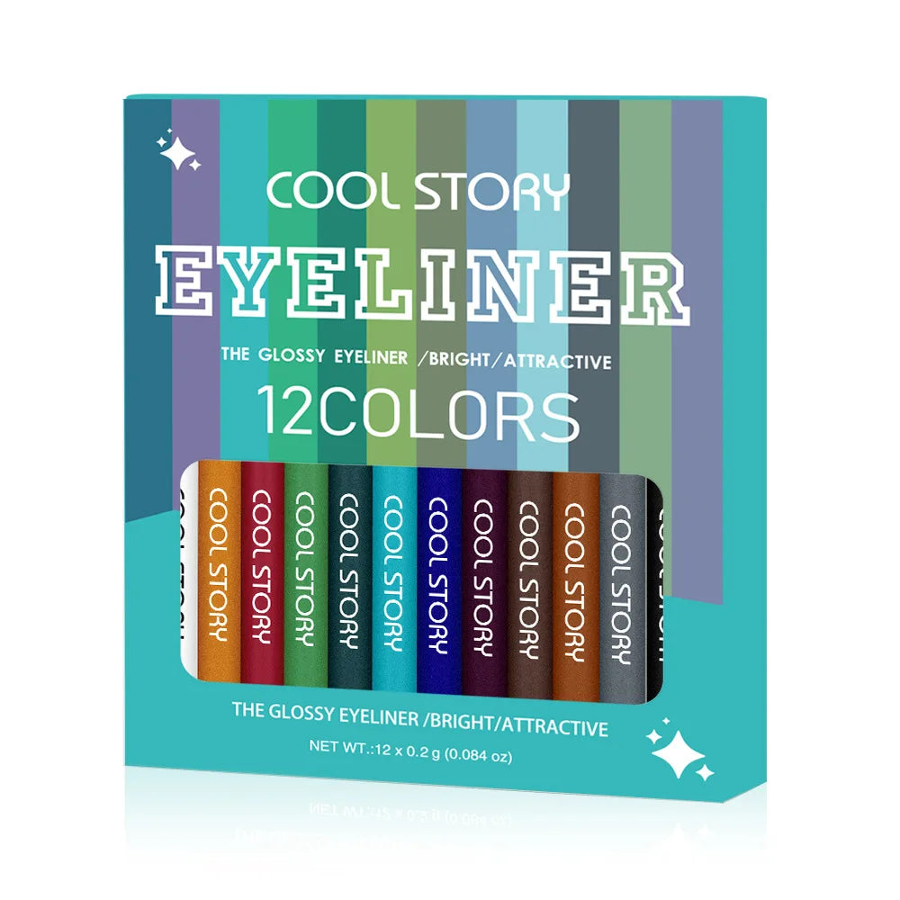 12-color Rainbow Matte waterproof Eyeliner set,professional ultra Long lasting Cream Gel Eyeliner set,Gift Cosmetics for women