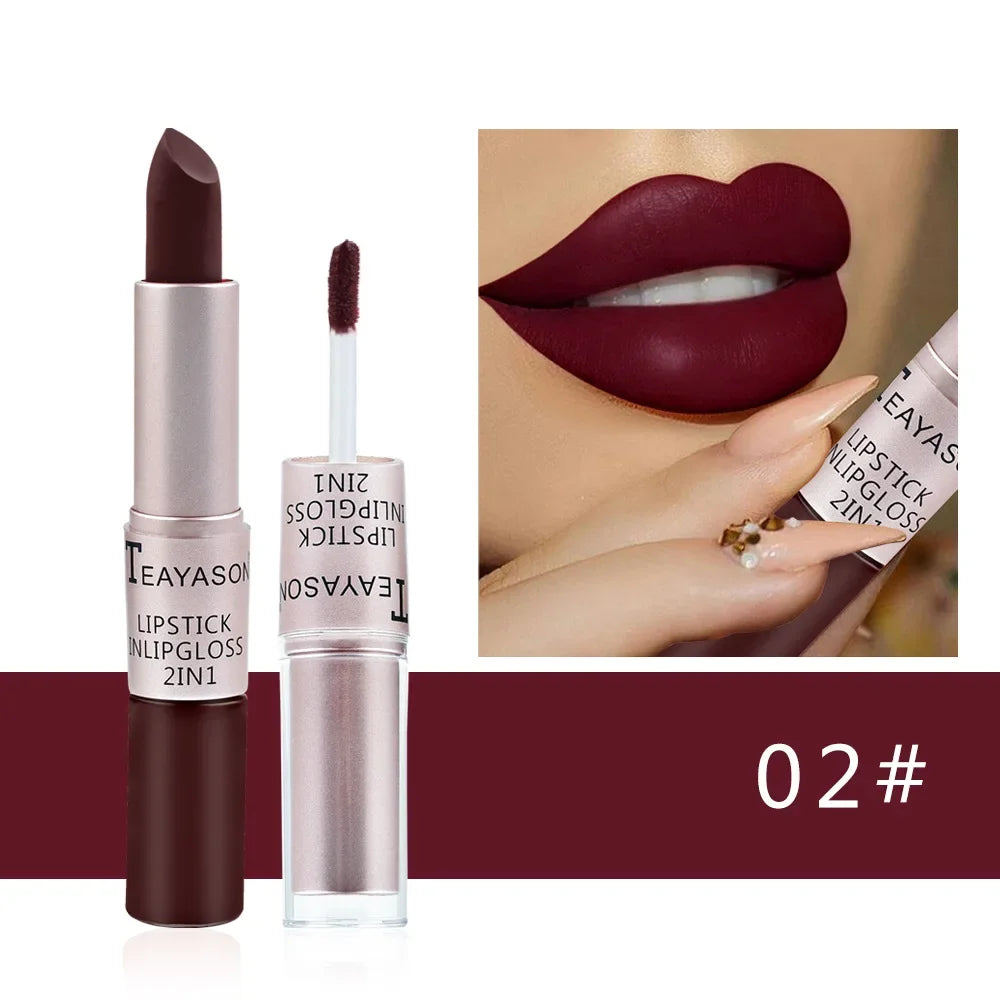 1PC Pink Lipstick Sexy Lip Gloss 2 in 1 Lip Tint Waterproof Long -Lasting Moisture Red Lip Matte Lipstick MakeUp for Women