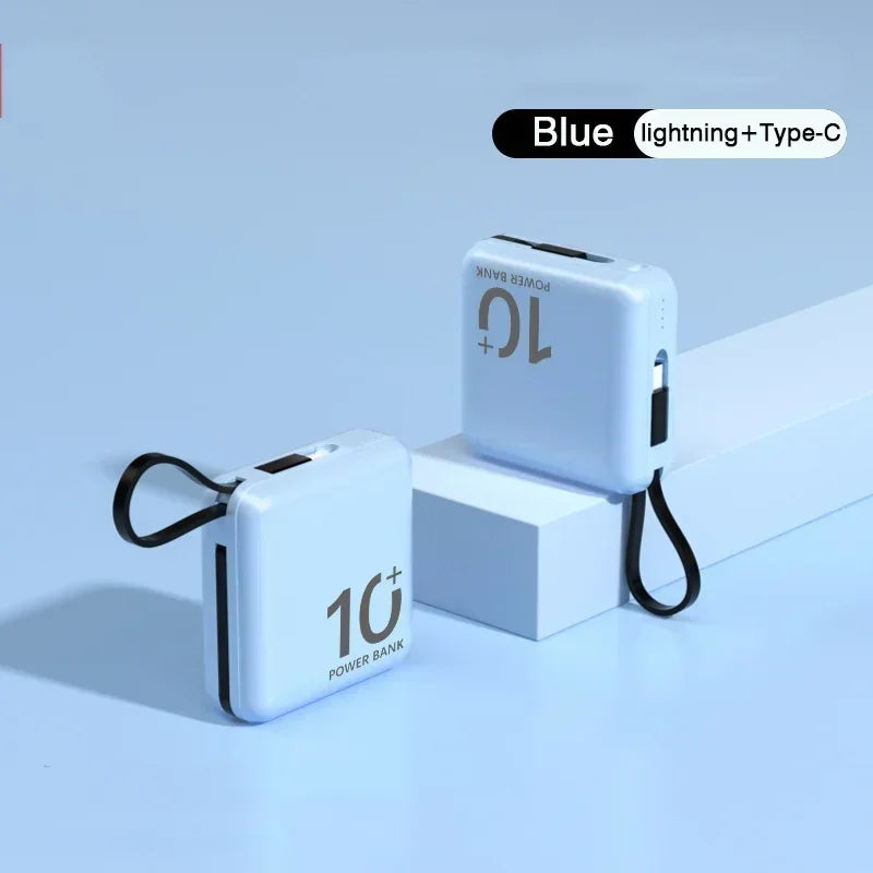 10000mAh Portable Mini Power Bank Build-in Cable Fast Charger External Spare Battery 5000mAh Small Powerbank For iPhone Xiaomi