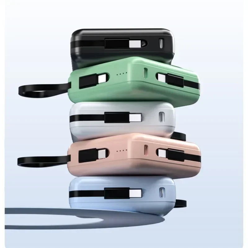 10000mAh Portable Mini Power Bank Build-in Cable Fast Charger External Spare Battery 5000mAh Small Powerbank For iPhone Xiaomi