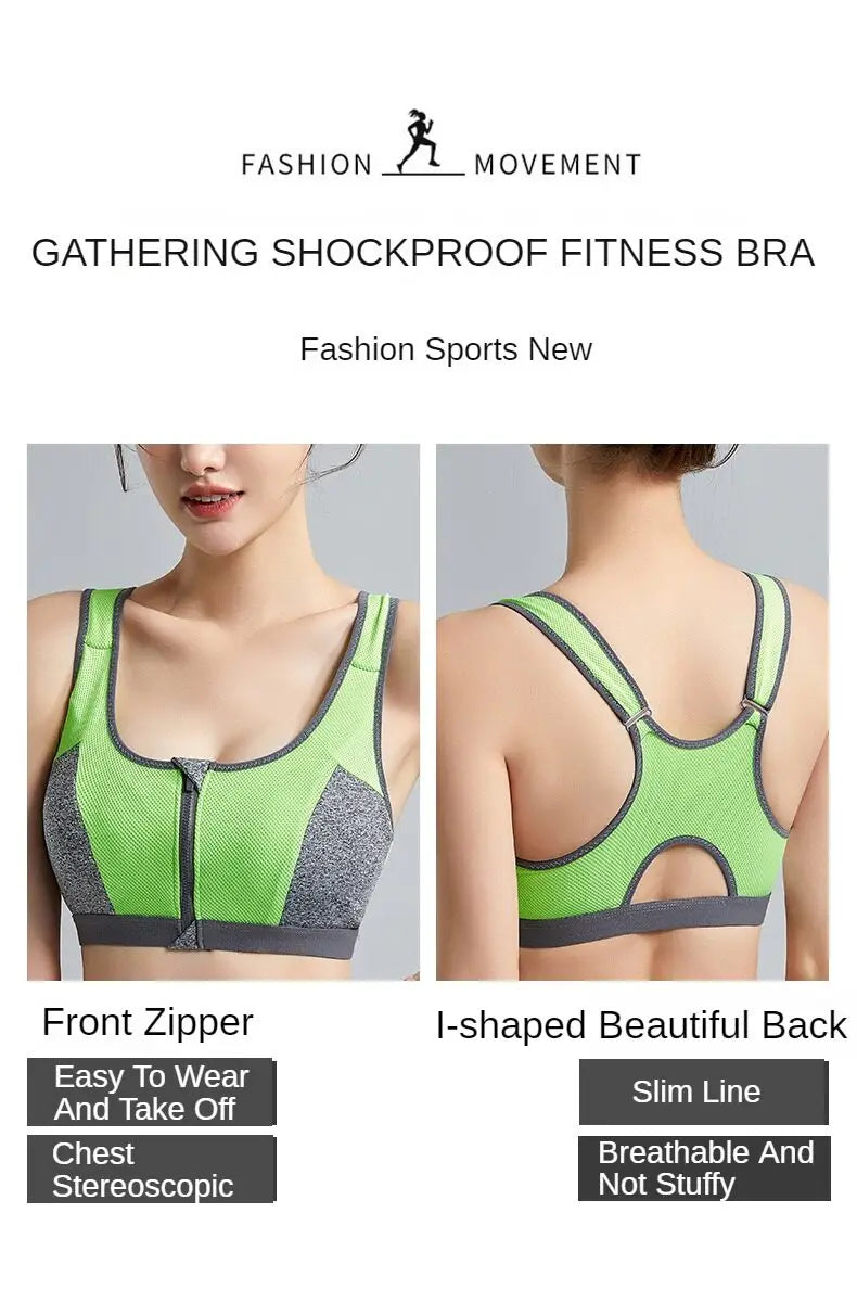 Yoga Sports Bra Top Shockproof Push Up Sportwear Workout Vest for Women Front Zipper Gym Running Underwear Jogging Fitness Bras