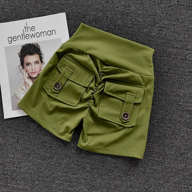 Women's Yoga Sports Shorts High Waist Peach Hip Seamless Sport With Pocket Tights Sports Workout Running Gym Shorts🏃🏻‍♀️🩳