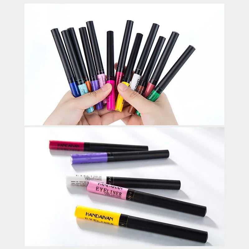 12 Colors Colorful Liquid Eyeliner Pencil Waterproof Long-Lasting  Quick-Dry No Blooming Blue Pink Eye Liner Pen Cosmetics Tools