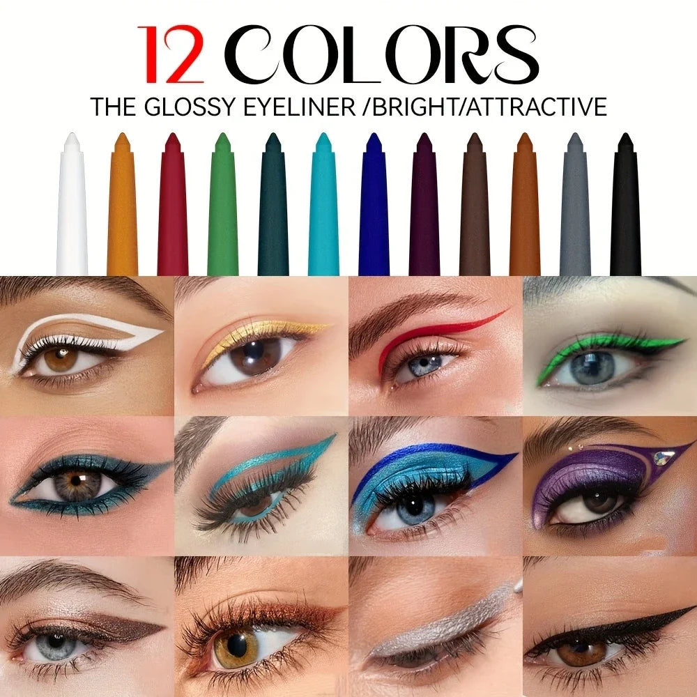 12-color Rainbow Matte waterproof Eyeliner set,professional ultra Long lasting Cream Gel Eyeliner set,Gift Cosmetics for women