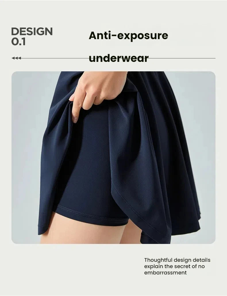 Women's Yoga Tennis Dress Built-in Bra Sports Tennis Dresses Jumpsuit Crisscross Back Activewear Quick-Dry Workout Two Piece Set