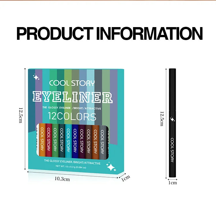 12-color Rainbow Matte waterproof Eyeliner set,professional ultra Long lasting Cream Gel Eyeliner set,Gift Cosmetics for women