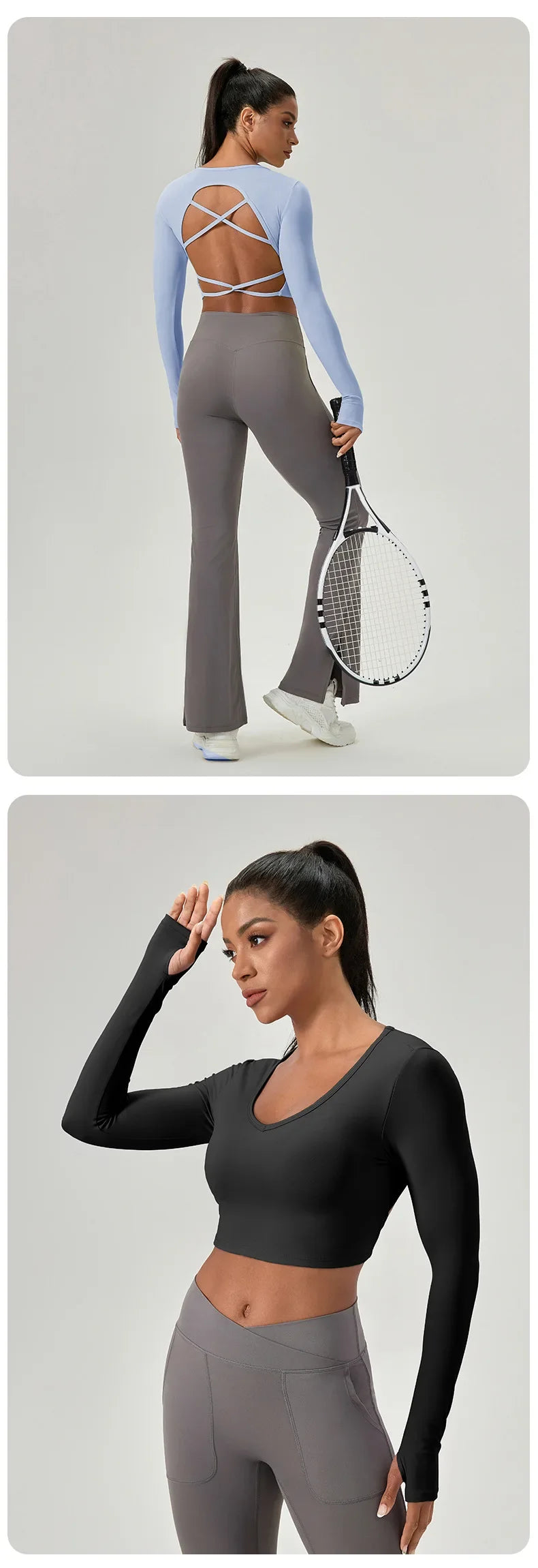 Women's Yoga Wear Tight Long-sleeved Shirt with Chest Pads Crossed Beautiful Back Sports Top Quick-drying Running Fitness Wear