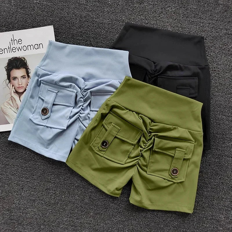 Women's Yoga Sports Shorts High Waist Peach Hip Seamless Sport With Pocket Tights Sports Workout Running Gym Shorts🏃🏻‍♀️🩳