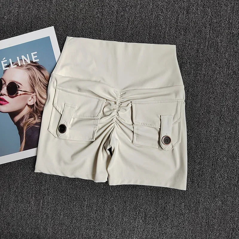 Women's Yoga Sports Shorts High Waist Peach Hip Seamless Sport With Pocket Tights Sports Workout Running Gym Shorts🏃🏻‍♀️🩳