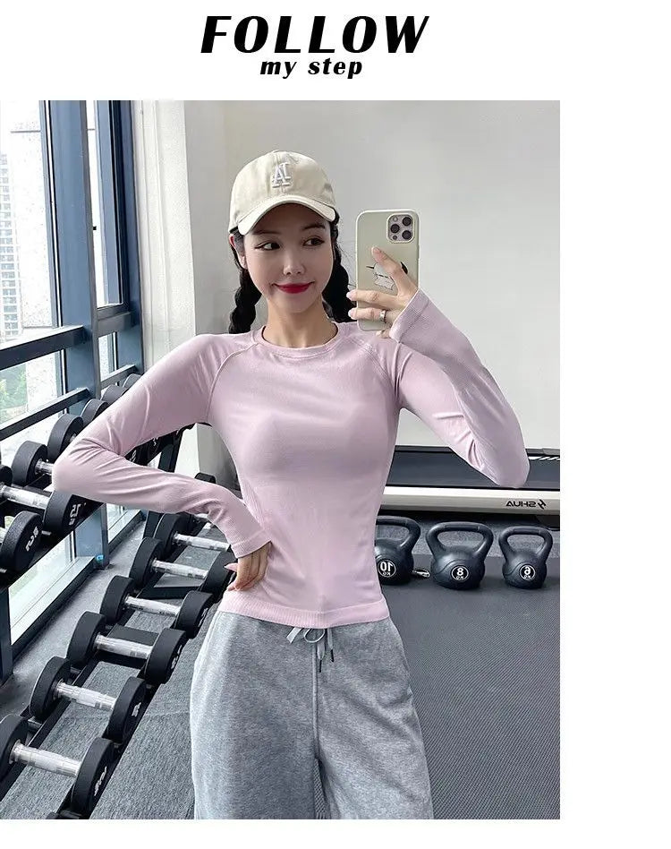 Women's Yoga Wear Long Sleeve Tight Stretch Sports T-Shirt Running Quick-Drying New Fitness Top