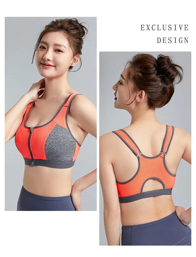 Yoga Sports Bra Top Shockproof Push Up Sportwear Workout Vest for Women Front Zipper Gym Running Underwear Jogging Fitness Bras
