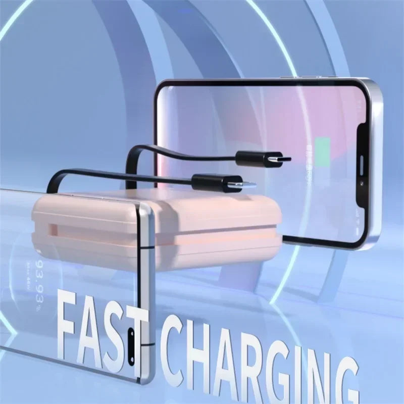 10000mAh Portable Mini Power Bank Build-in Cable Fast Charger External Spare Battery 5000mAh Small Powerbank For iPhone Xiaomi