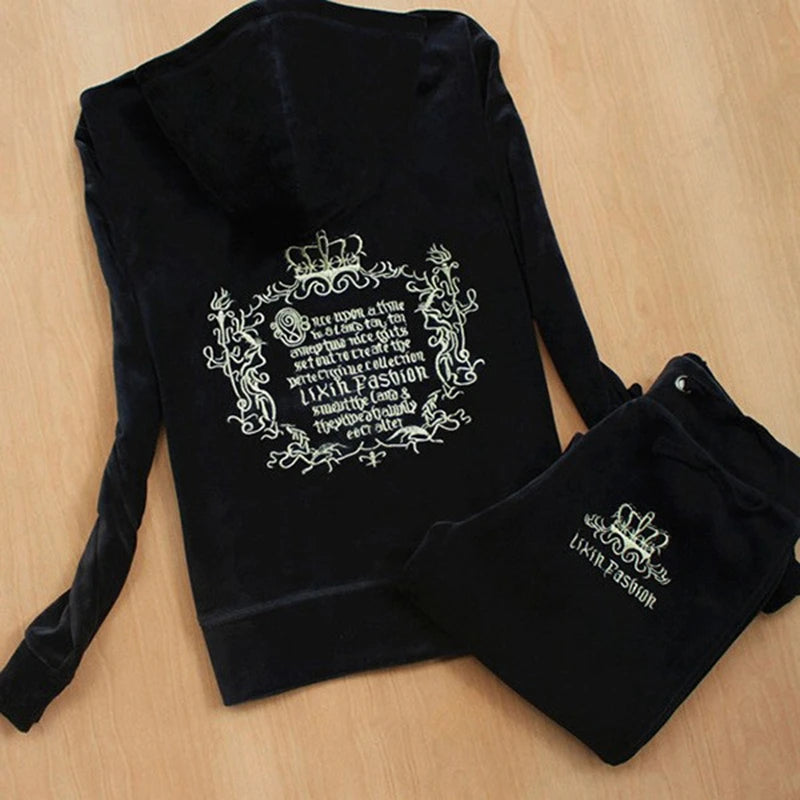 2 Pieces of Women's Outfit 2025 Fall Winter Women's Tracksuit Crystal Hoodies and Pant Sets Y2K Velvet Tracksuit